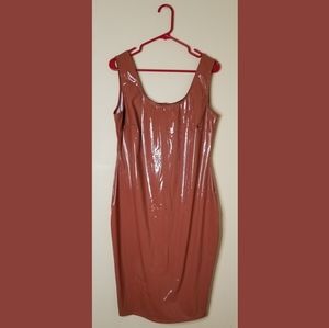 Mauve Vinyl Zip Back Dress Plus/Curvy
